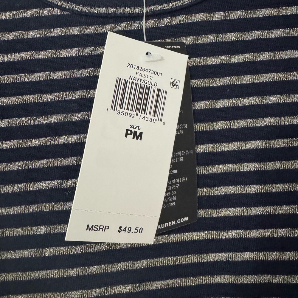 Lauren Ralph Lauren Black Label Navy Metallic Gold Striped Top Size PM/M NWT - Picture 5 of 10